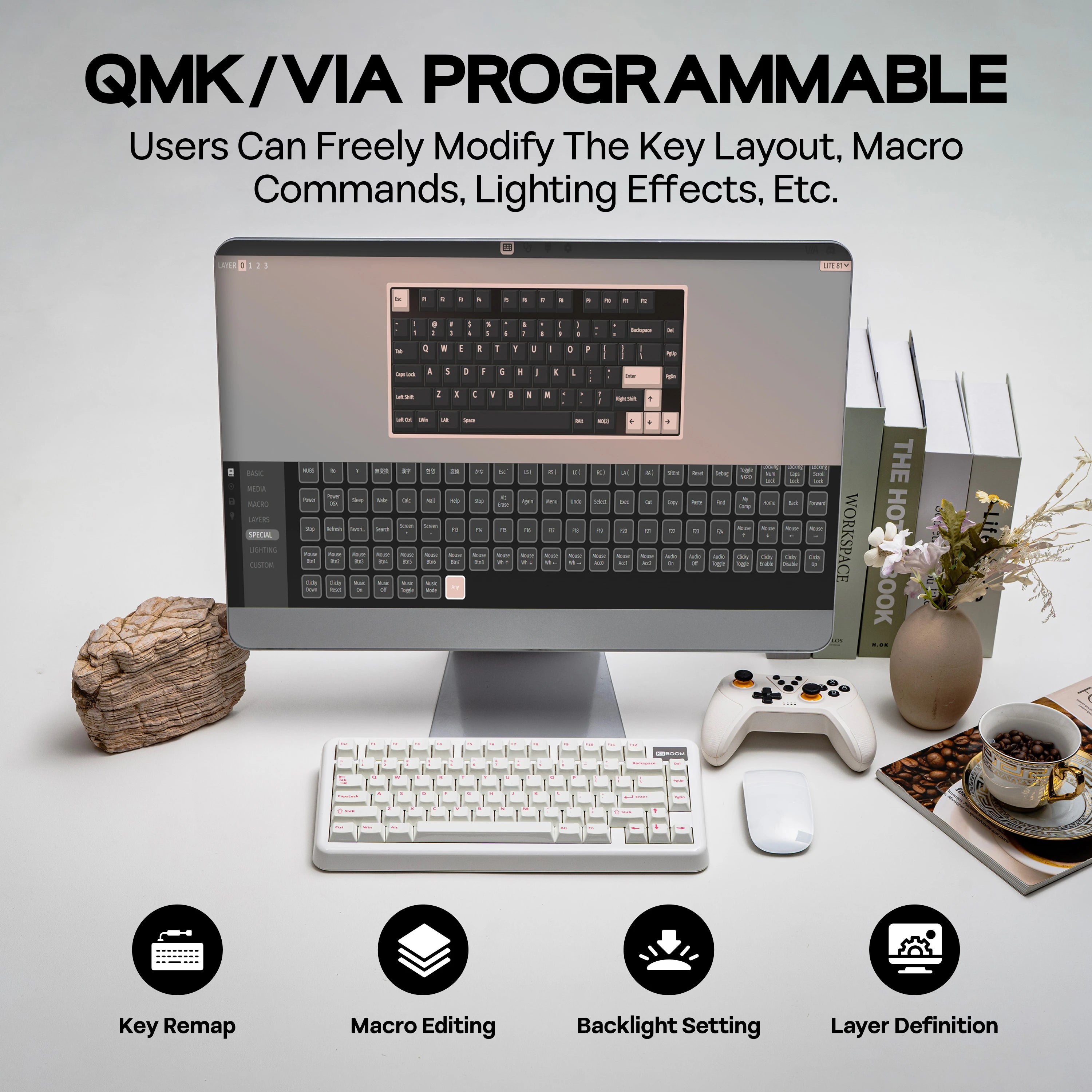 KiiBOOM Phantom81 Lite QMK/VIA 75% Hot-Swap Gasket Wired/BT/2.4GHz Wireless Mechanical Keyboard ABS Case+UV Tech RGB Backlights