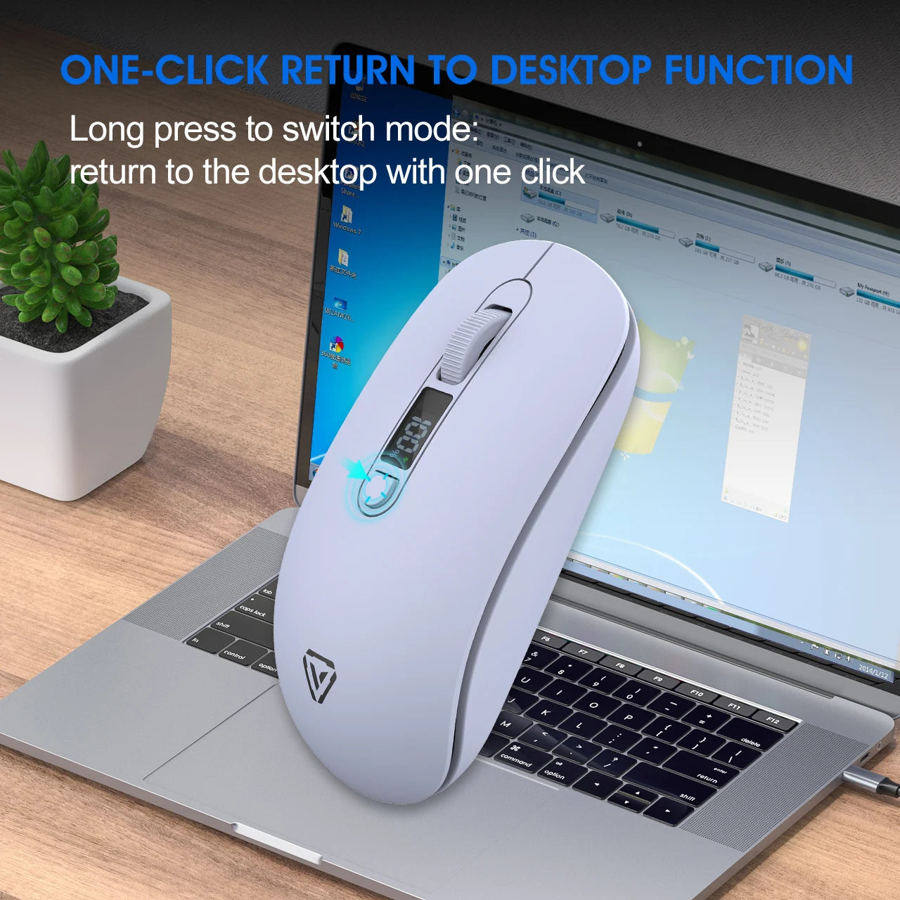2.4G Bluetooth Wireless Mouse Mute Button Rechargeable 500mA Battery Laptop Office Computer Digital Display Battery Level 4 DPI
