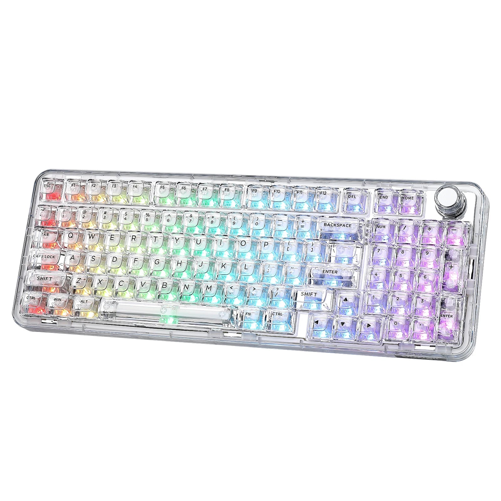 YUNZII X98 White Transparent Mechanical Gaming Keyboard, Wireles Custom QMK/VIA RGB Keyboard with Knob, Gasket Mount for Win/Mac