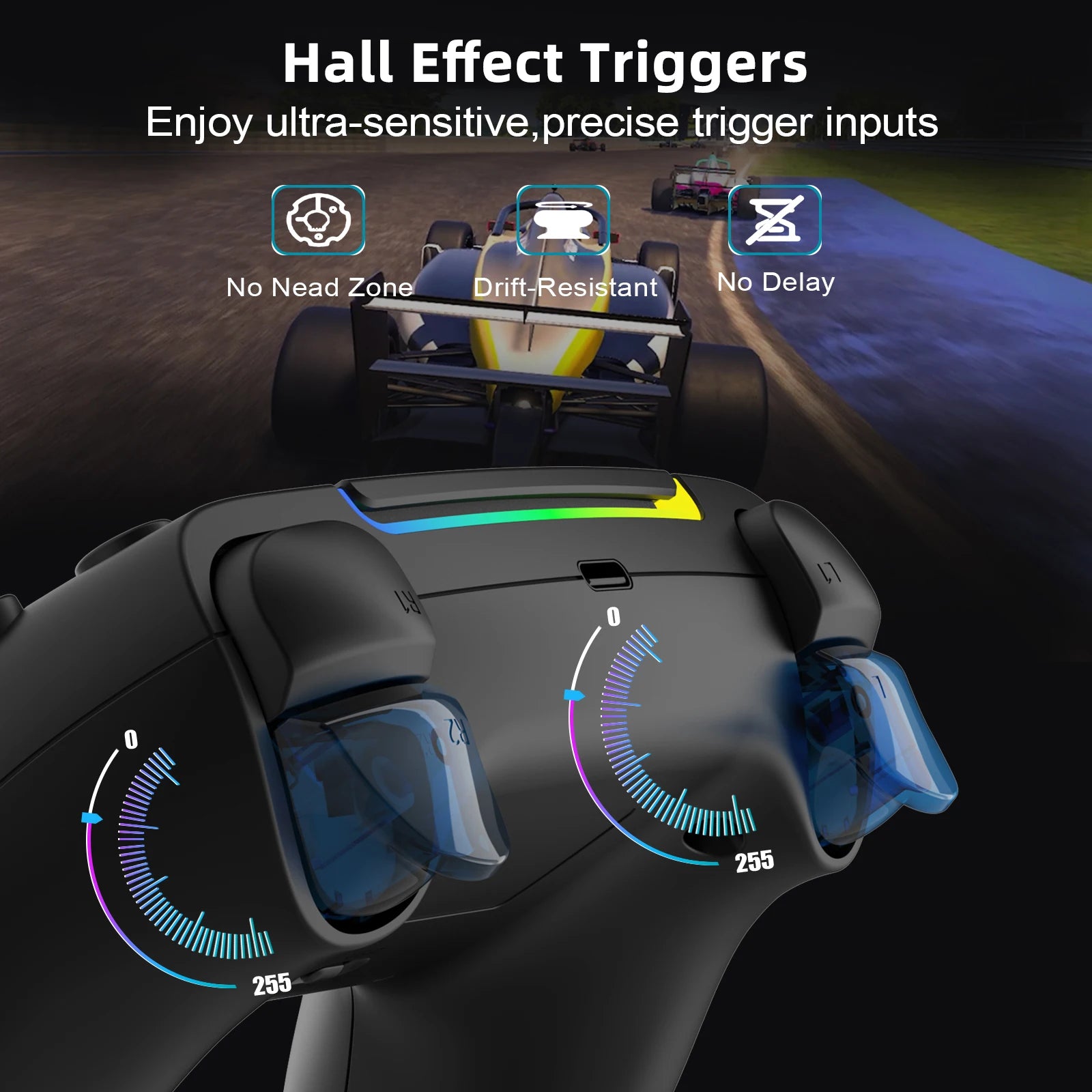 Gaming Controller For PS4 Pro Slim Hall Gamepad for PLAYSTATION 4 PS3 PC Josytick with RGB Light &Turbo Vibration/Audio Jack