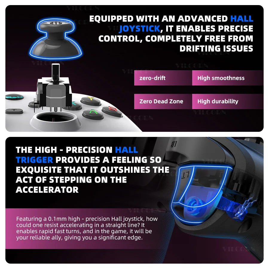 VILCORN G6 Wireless Game Controller for iOS/Android Smartphones Bluetooth-Compatible Gamepads for PC/SWITCH Hall Rocker Joystick