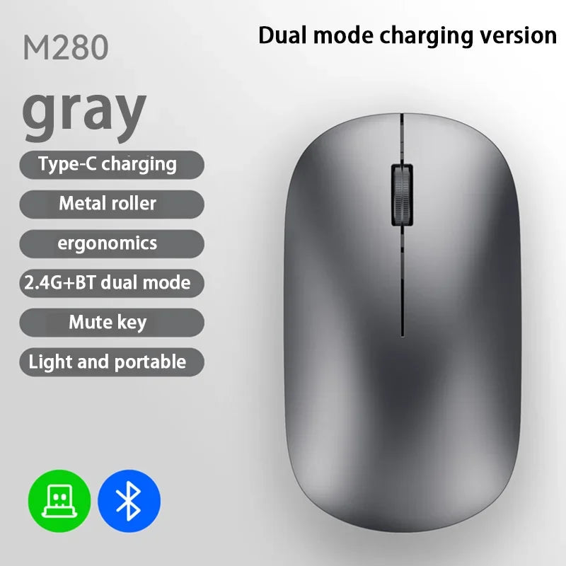 Bluetooth Wireless Mouse 2.4G Dual Mode DPI Adjustable Type-C Rechargeable Silent Ergonomic Portable Office Mouse 2026