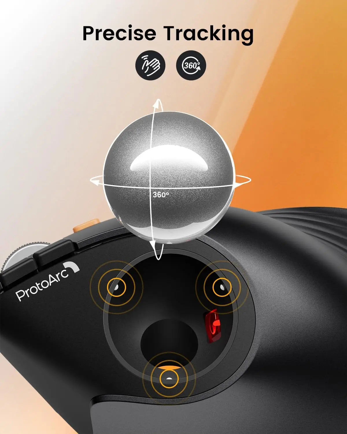 ProtoArc Vertical Wireless Trackball Mouse, EM05 NL Bluetooth Ergonomic Rollerball Mouse Rechargeable Computer Laptop Thumb Mice