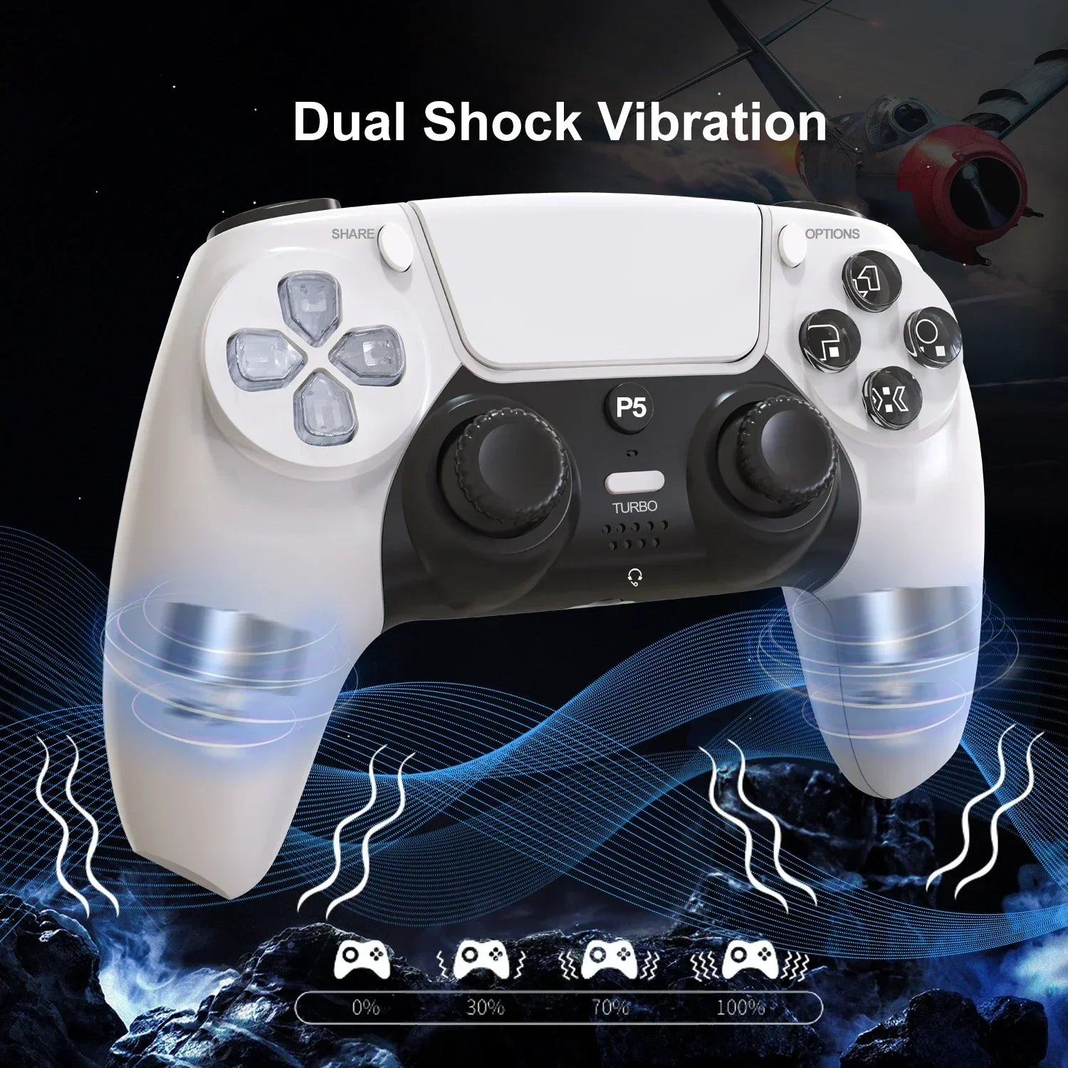 GAMINJA P50A Wireless Game Controller For PS5/PC Transparent Crystal buttons Six Axis Gyroscope With Touchpad Ergonomic