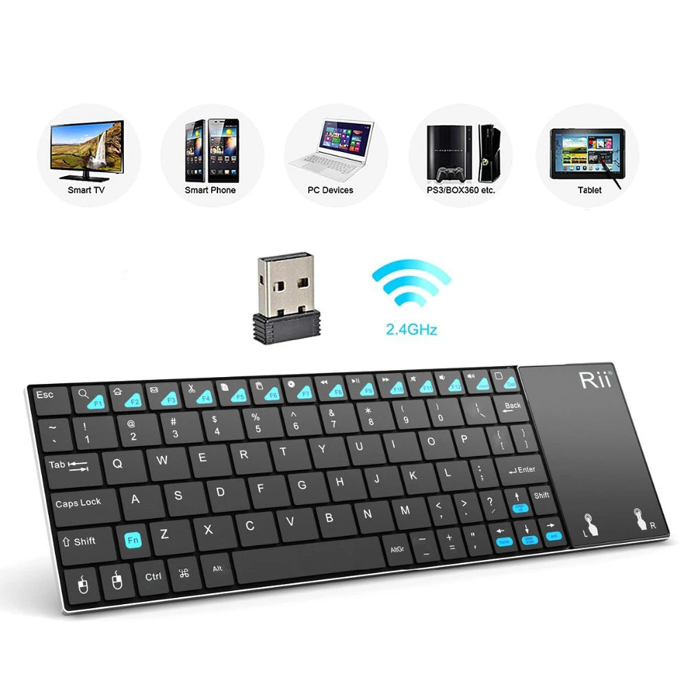 Russian Spanish English French Keyboard Wireless Rii K12+/i12+ Mini Keyboard With Touchpad Mouse For Android Laptop PC TV Box