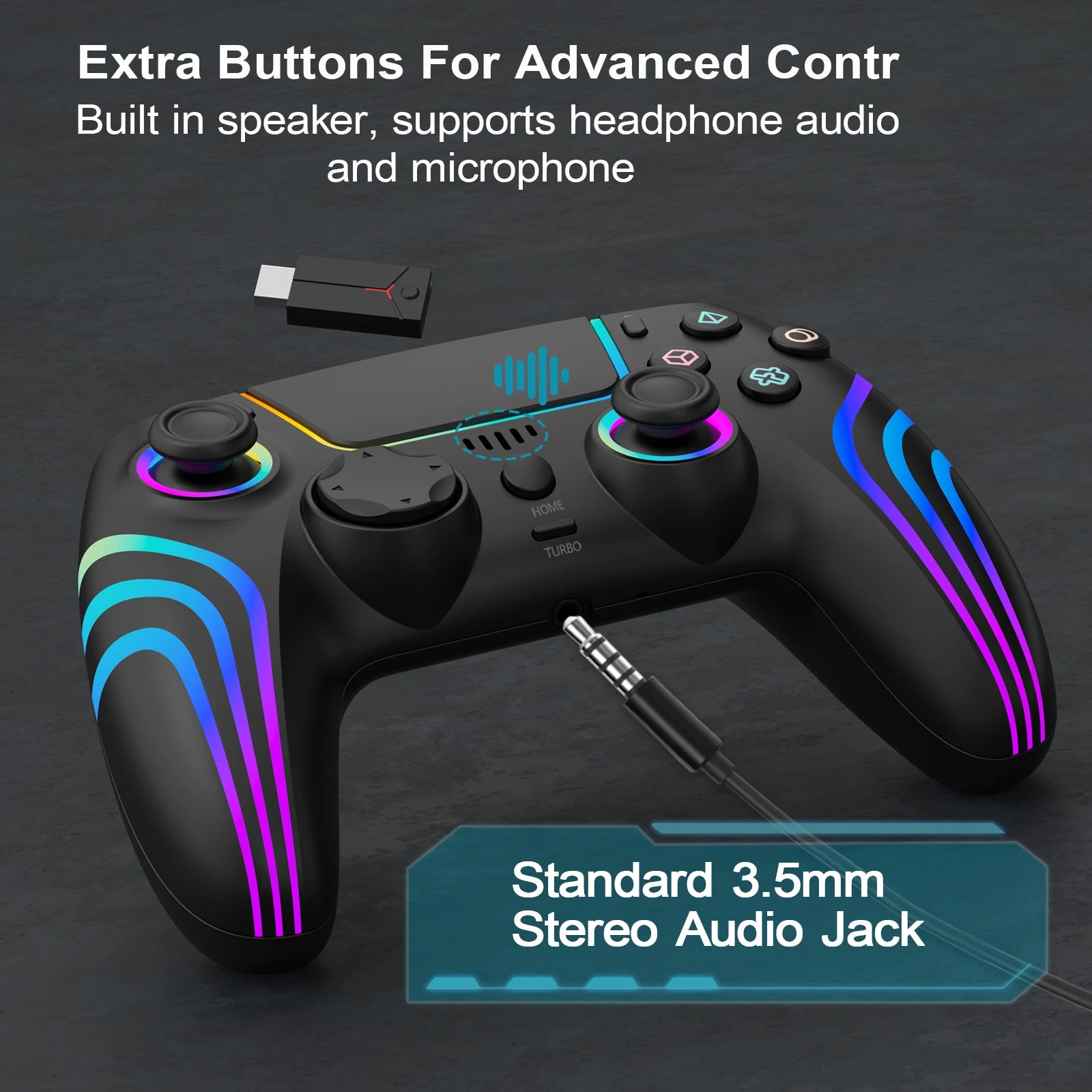Gaming Controller For PS4 Pro Slim Hall Gamepad for PLAYSTATION 4 PS3 PC Josytick with RGB Light &Turbo Vibration/Audio Jack