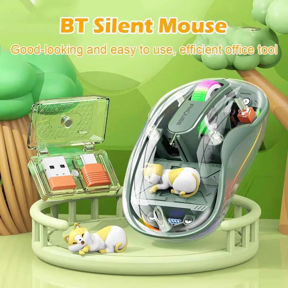 Notebook Luminous Transparent Mouse Wireless Bluetooth Three-Mode Charging Ergonomic Magnetic Doll Mouse For Tablets Laptop