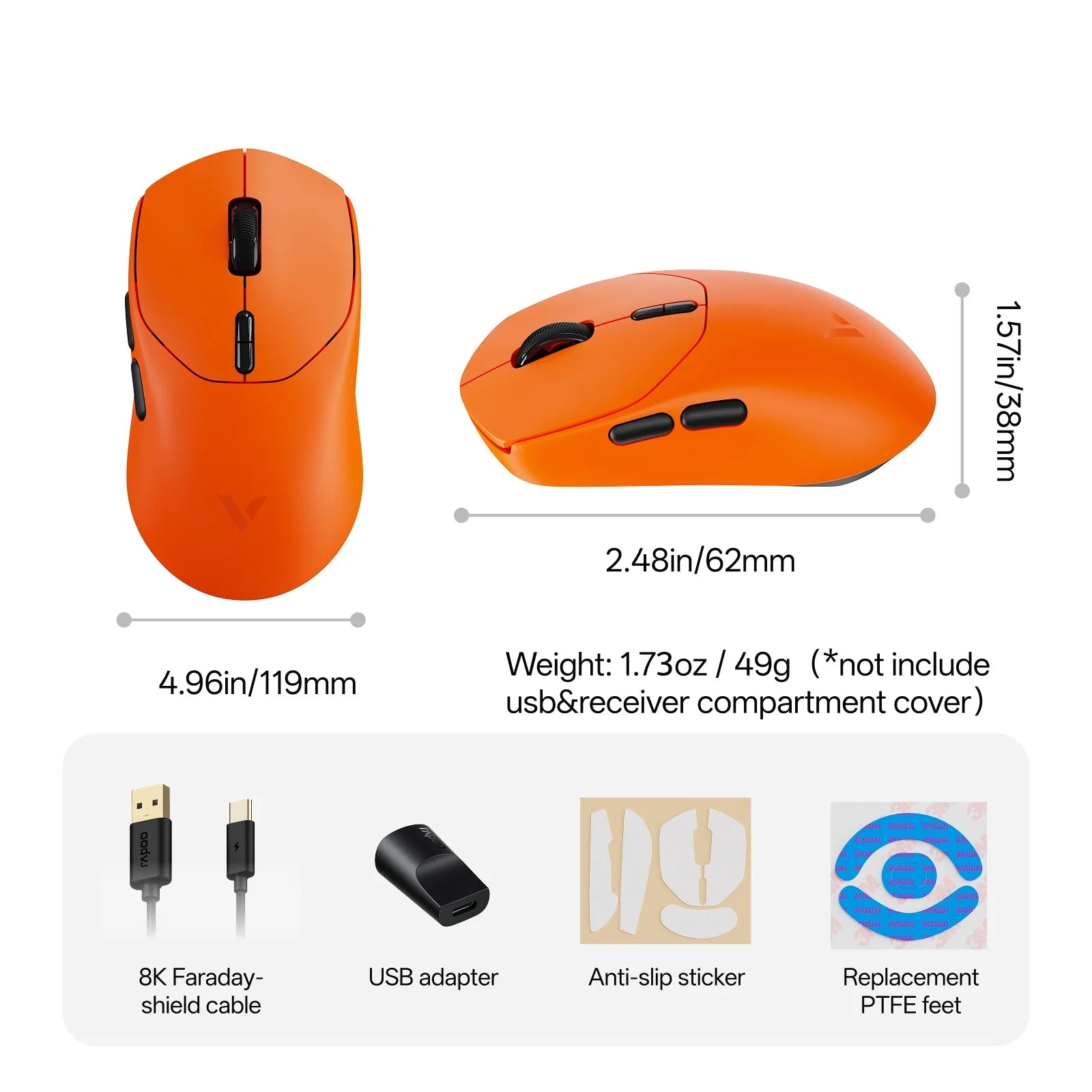 Rapoo VT1 MAX GEN-2 Wireless Gaming Mouse True 8K Wireless Polling Rate 53g Ultra Lightweight Up to 750Hr Battery Life