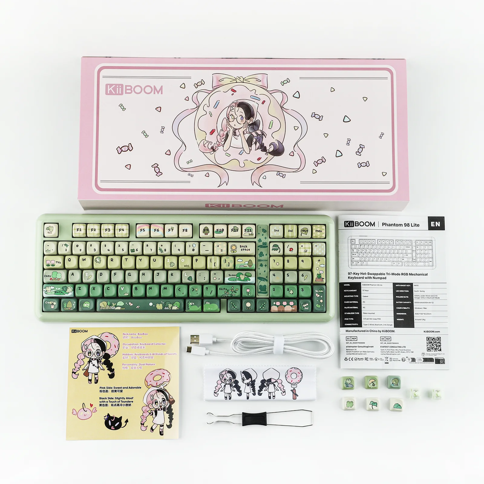 KiiBOOM Phantom98 Lite 96% ANSI US Layout VIA Programmable Gasket Wired/BT/2.4GHz Wireless Mechanical Gaming Keyboard 8000mAh