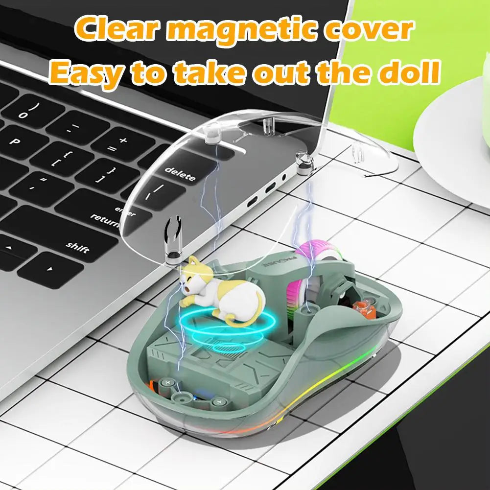 Notebook Luminous Transparent Mouse Wireless Bluetooth Three-Mode Charging Ergonomic Magnetic Doll Mouse For Tablets Laptop