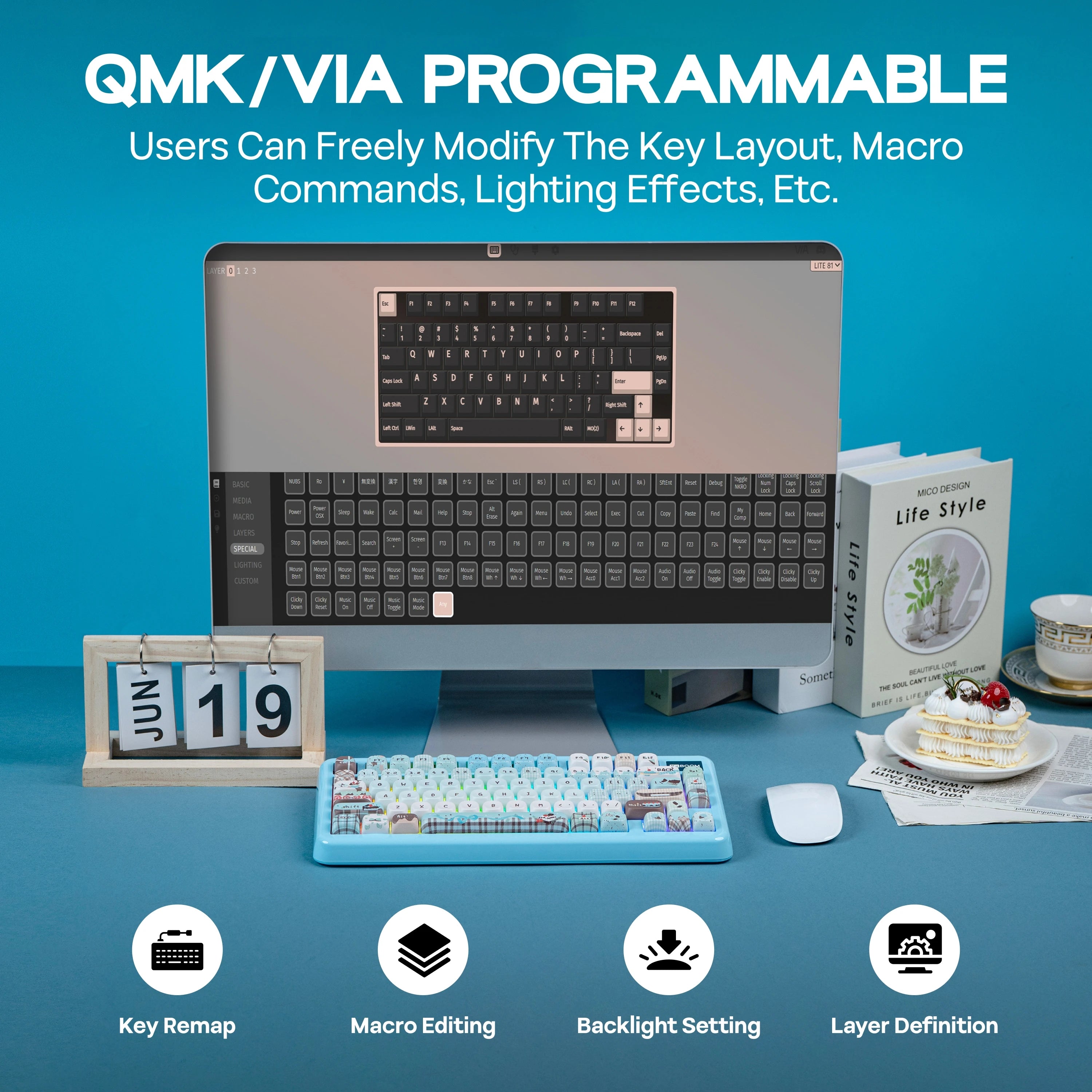 KiiBOOM Phantom81 Lite QMK/VIA 75% Hot-Swap Gasket Wired/BT/2.4GHz Wireless Mechanical Keyboard ABS Case+UV Tech RGB Backlights