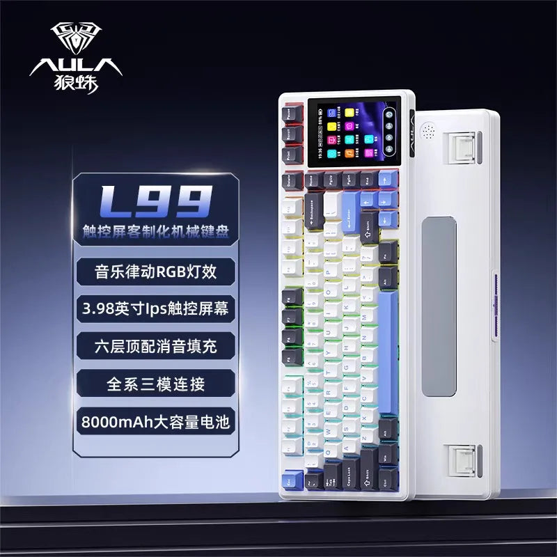 AULA L99 Keyboard Intelligent Touch-Screen Keypad Wireless Tri-mode Gaming Keyboard 8000mAh Battery for Laptop for PC
