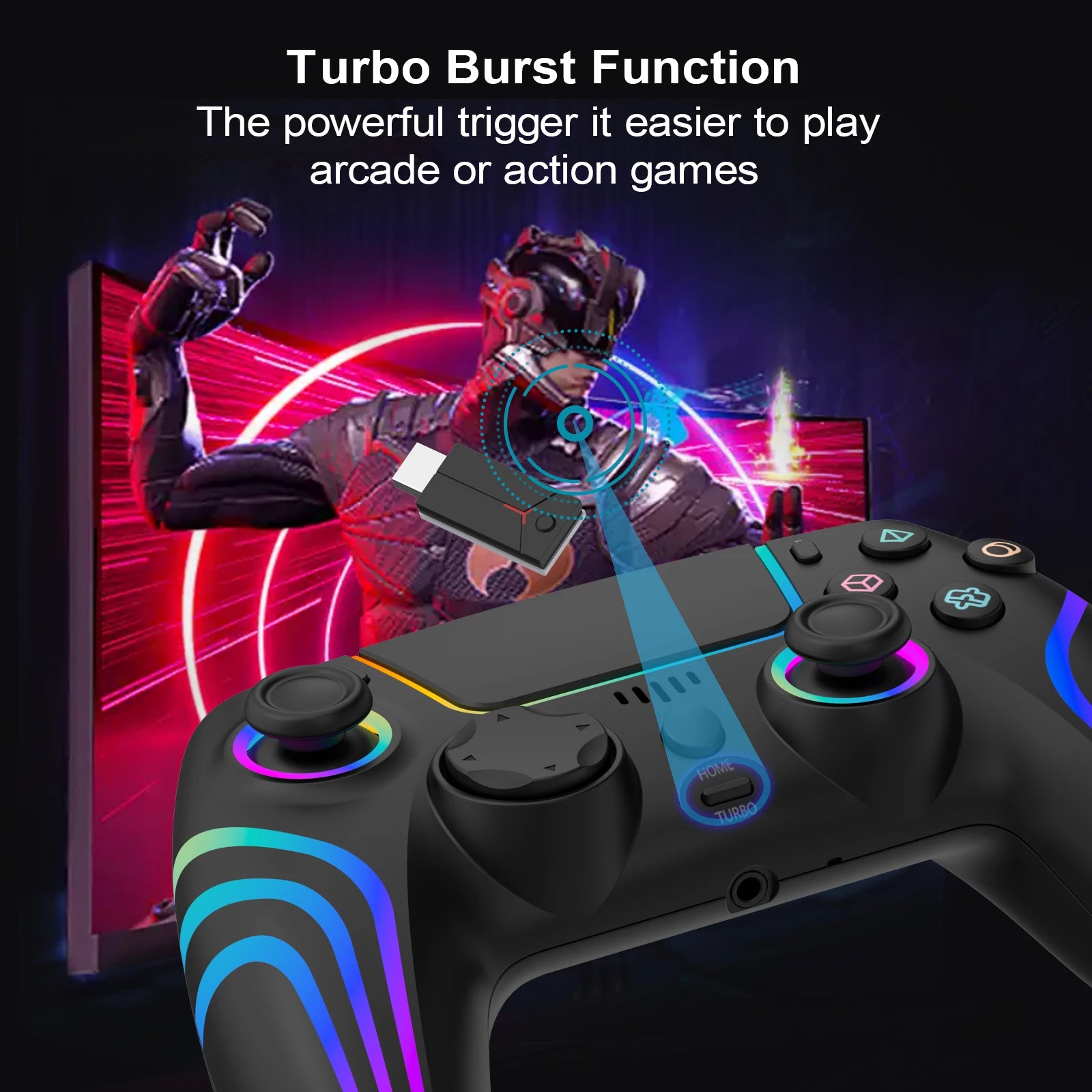 Gaming Controller For PS4 Pro Slim Hall Gamepad for PLAYSTATION 4 PS3 PC Josytick with RGB Light &Turbo Vibration/Audio Jack