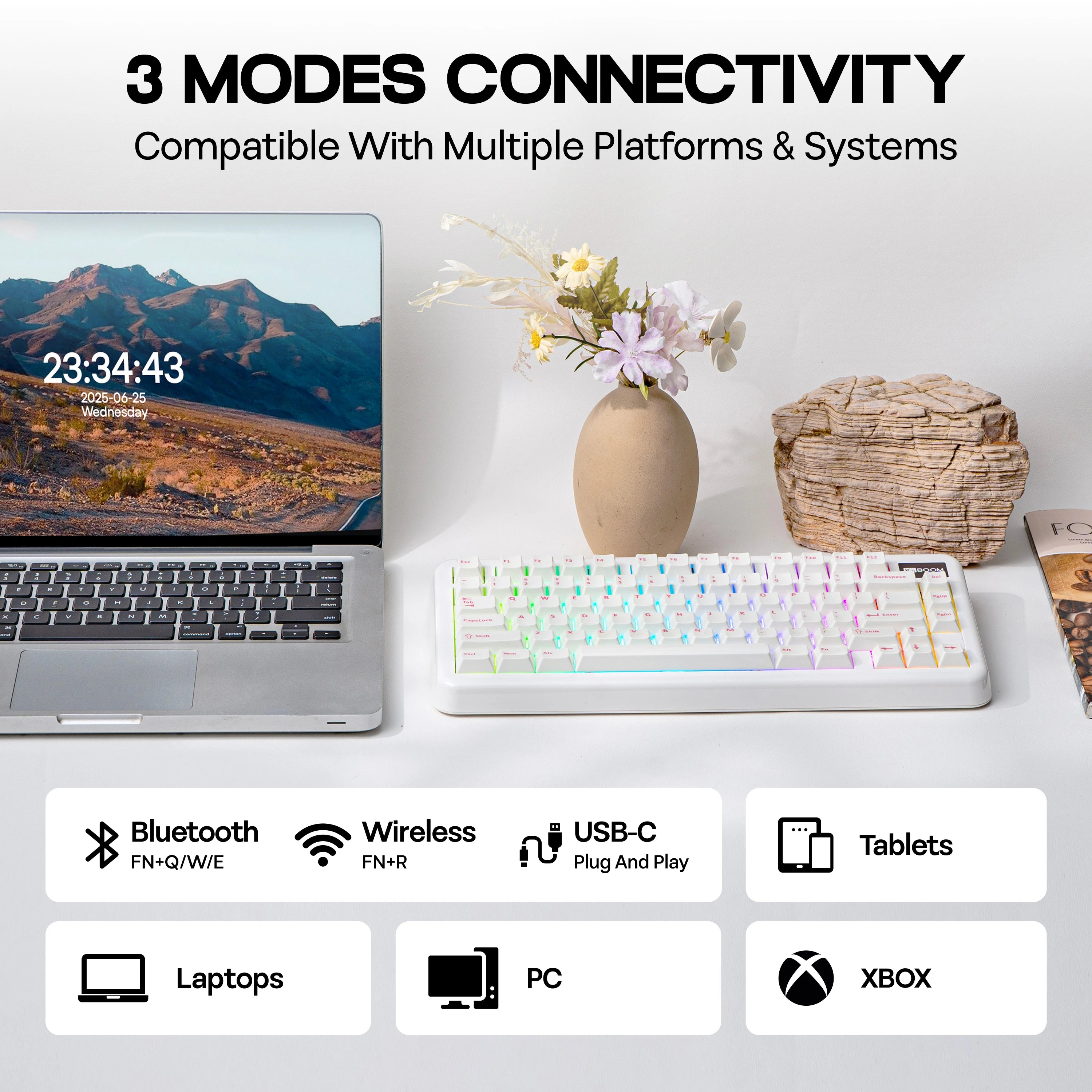 KiiBOOM Phantom81 Lite QMK/VIA 75% Hot-Swap Gasket Wired/BT/2.4GHz Wireless Mechanical Keyboard ABS Case+UV Tech RGB Backlights